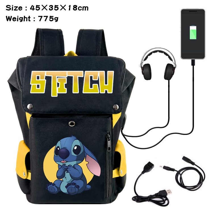 Lilo & Stitch Anime Canvas Bucket Data Cable Backpack School Bag 45X35X18CM 775G