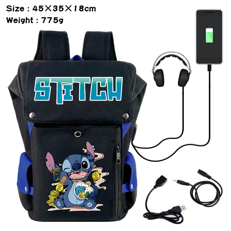 Lilo & Stitch Anime Canvas Bucket Data Cable Backpack School Bag 45X35X18CM 775G