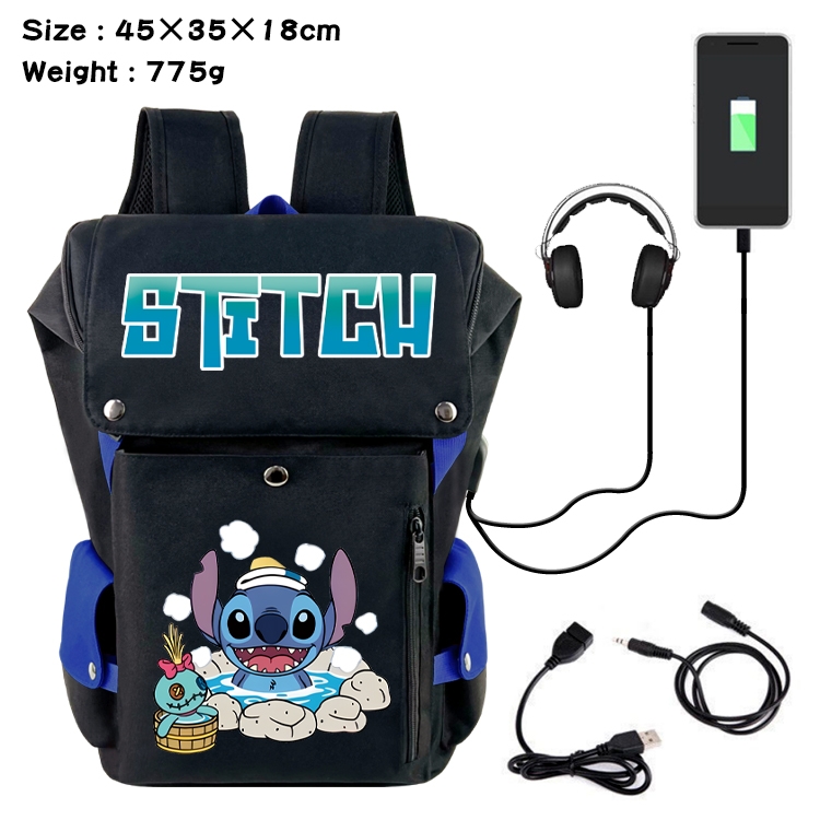 Lilo & Stitch Anime Canvas Bucket Data Cable Backpack School Bag 45X35X18CM 775G