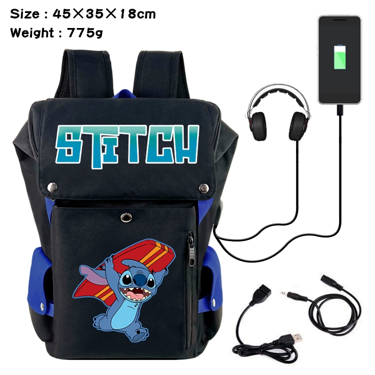 Lilo & Stitch Anime Canvas Bucket Data Cable Backpack School Bag 45X35X18CM 775G