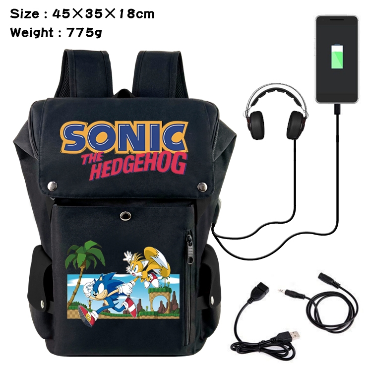 Sonic The Hedgehog Anime Canvas Bucket Data Cable Backpack School Bag 45X35X18CM 775G