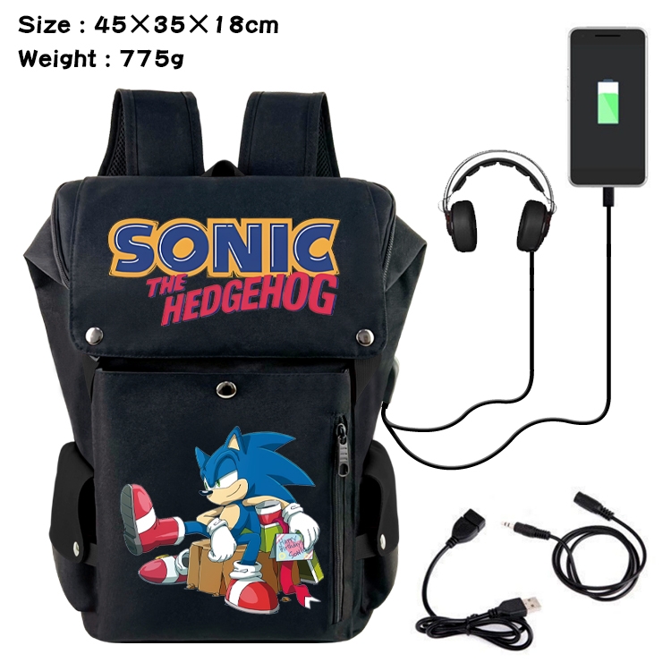 Sonic The Hedgehog Anime Canvas Bucket Data Cable Backpack School Bag 45X35X18CM 775G