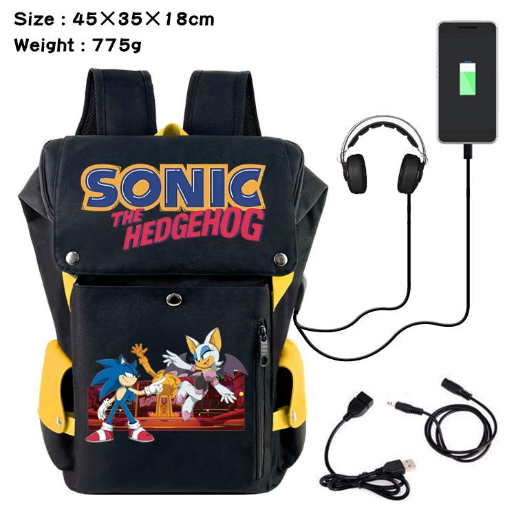 Sonic The Hedgehog Anime Canvas Bucket Data Cable Backpack School Bag 45X35X18CM 775G