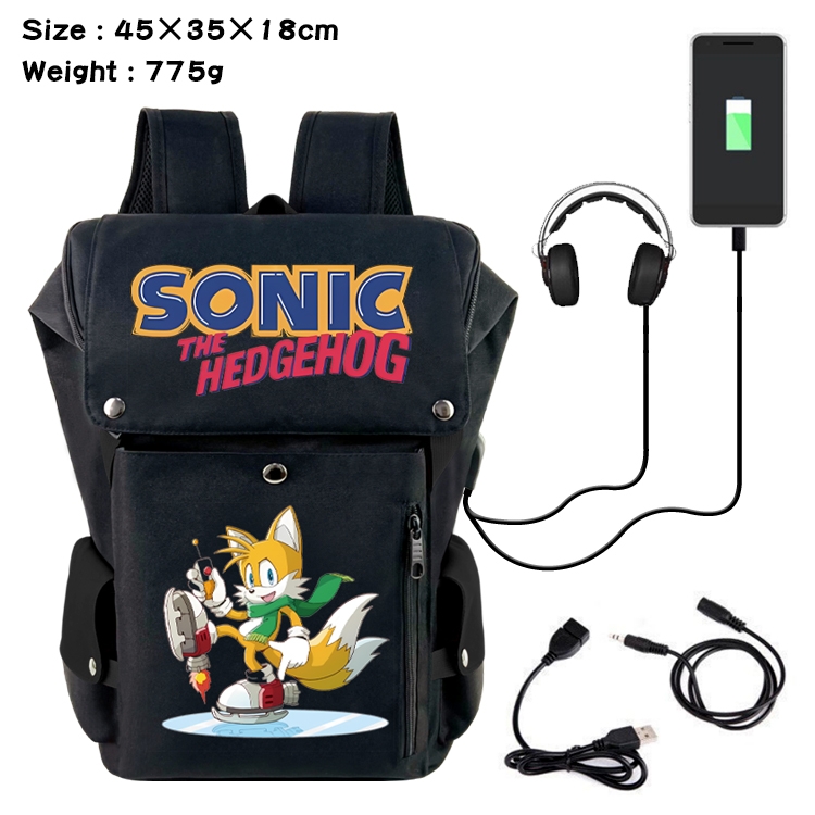 Sonic The Hedgehog Anime Canvas Bucket Data Cable Backpack School Bag 45X35X18CM 775G