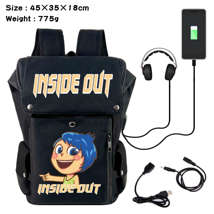 Inside Out Anime Canvas Bucket Data Cable Backpack School Bag 45X35X18CM 775G