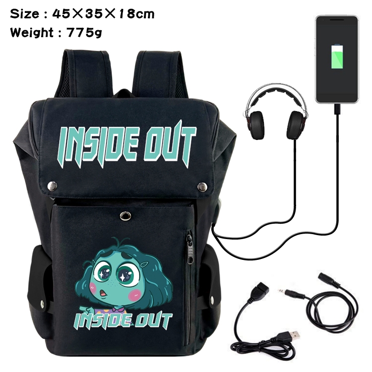 Inside Out Anime Canvas Bucket Data Cable Backpack School Bag 45X35X18CM 775G