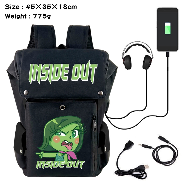 Inside Out Anime Canvas Bucket Data Cable Backpack School Bag 45X35X18CM 775G