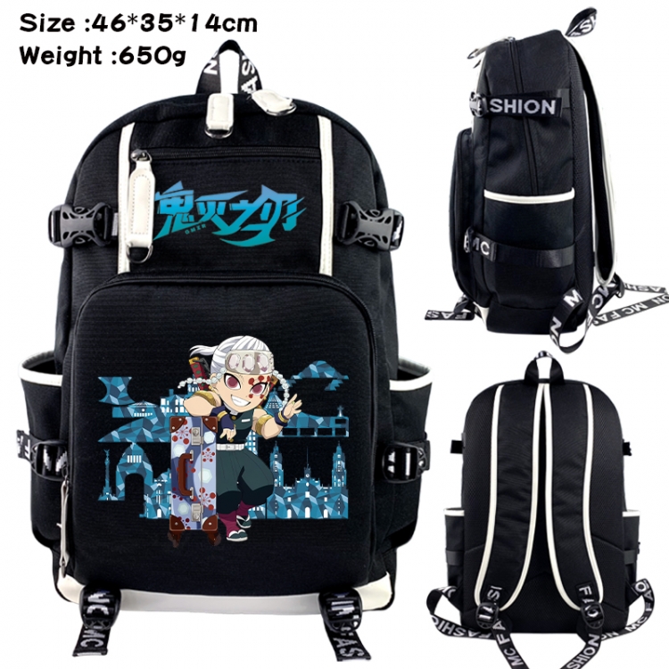 Demon Slayer Kimets Data USB backpack Cartoon printed student backpack 46X35X14CM 650G