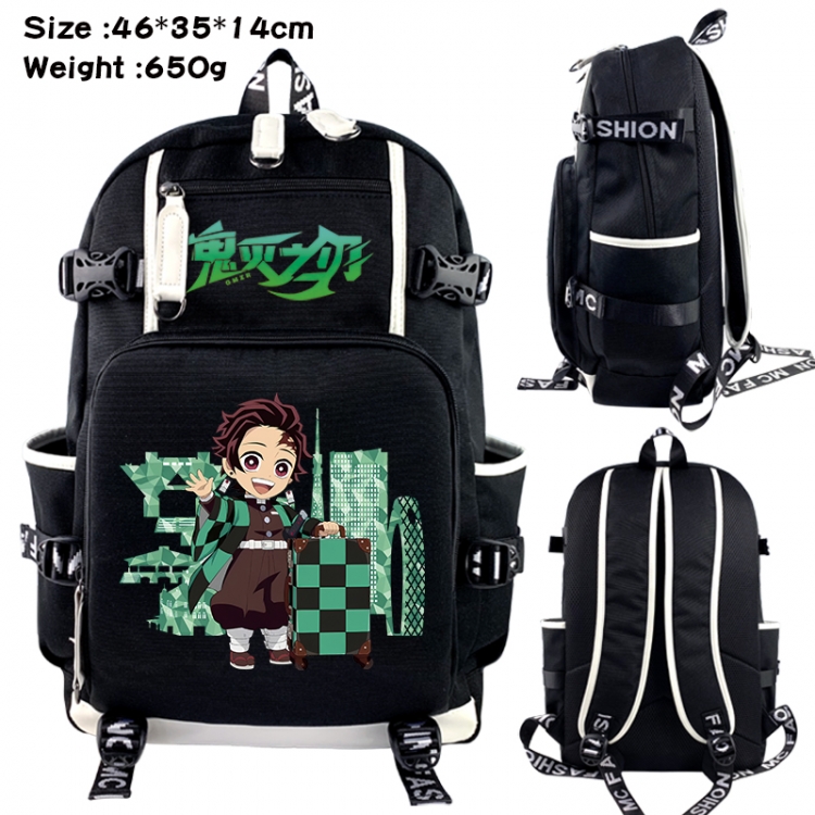 Demon Slayer Kimets Data USB backpack Cartoon printed student backpack 46X35X14CM 650G