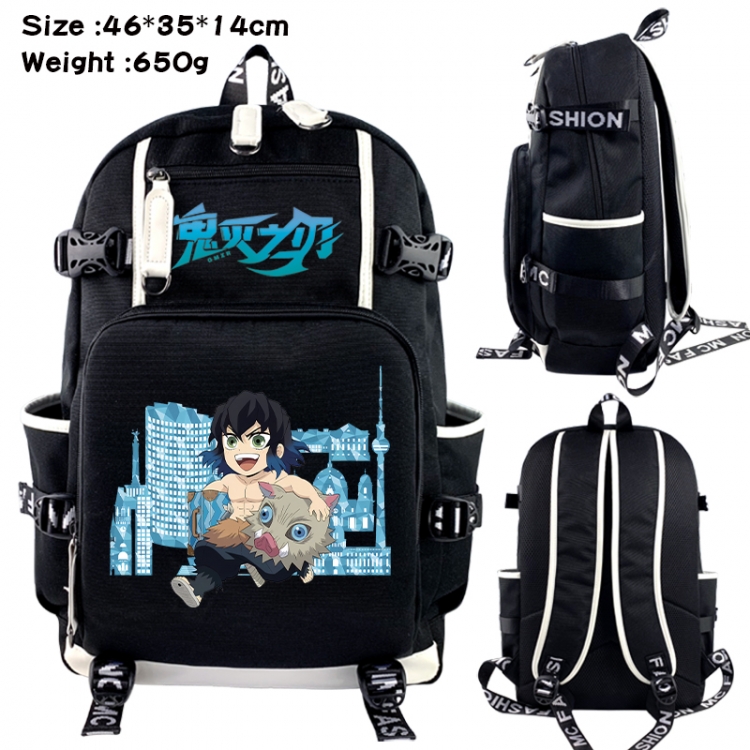 Demon Slayer Kimets Data USB backpack Cartoon printed student backpack 46X35X14CM 650G