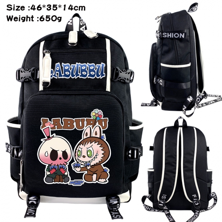 Labubu Data USB backpack Cartoon printed student backpack 46X35X14CM 650G