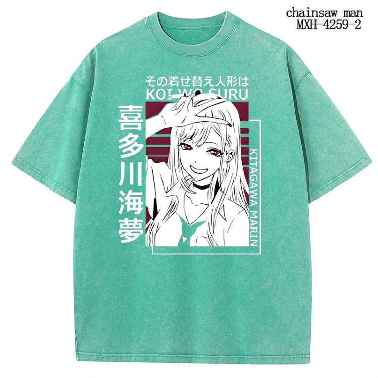 Chainsaw man Anime peripheral pure cotton washed and worn T-shirt from S to 2XL  MXH-4259-2