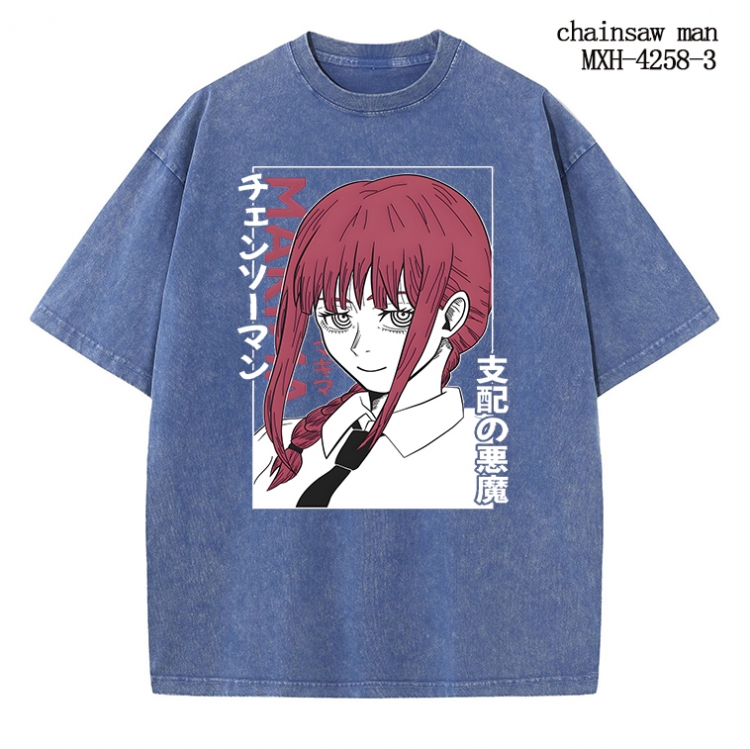 Chainsaw man Anime peripheral pure cotton washed and worn T-shirt from S to 2XL  MXH-4258-3