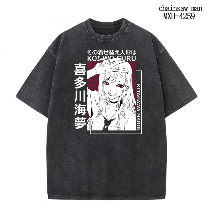 Chainsaw man Anime peripheral pure cotton washed and worn T-shirt from S to 2XL  MXH-4259