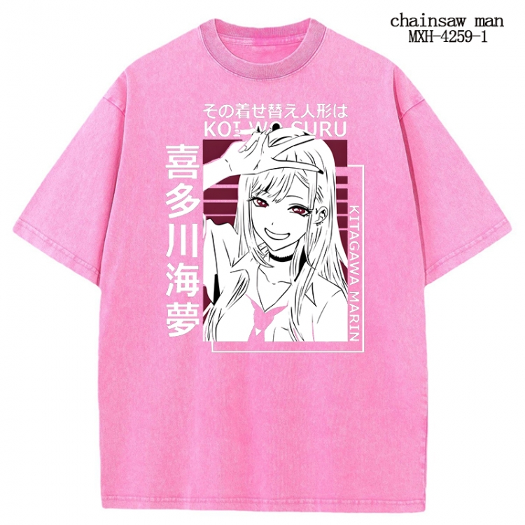 Chainsaw man Anime peripheral pure cotton washed and worn T-shirt from S to 2XL  MXH-4259-1