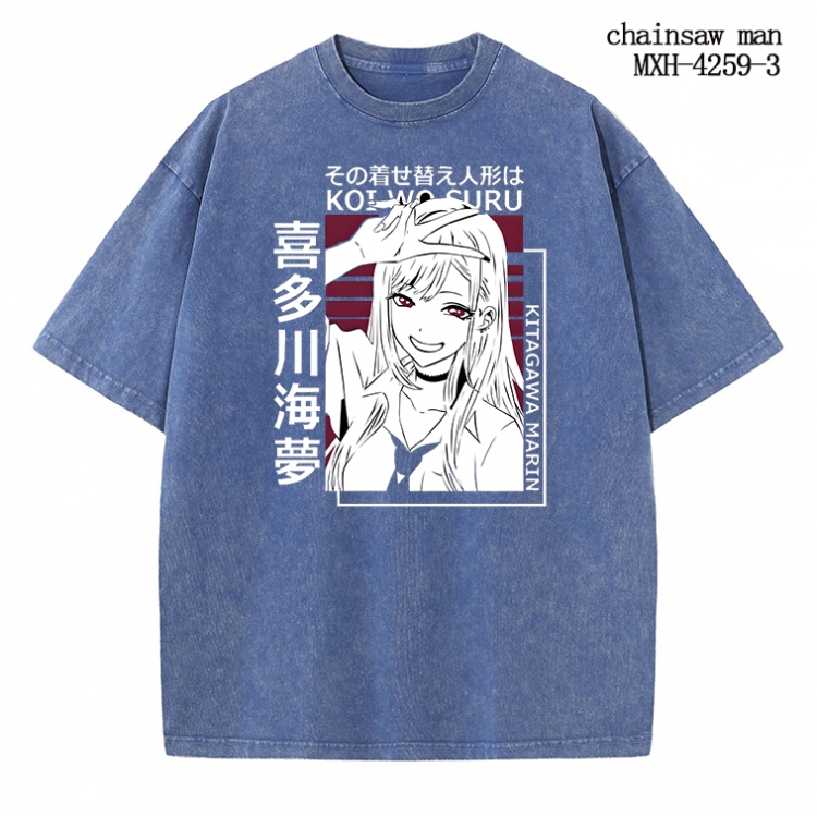 Chainsaw man Anime peripheral pure cotton washed and worn T-shirt from S to 2XL MXH-4259-3