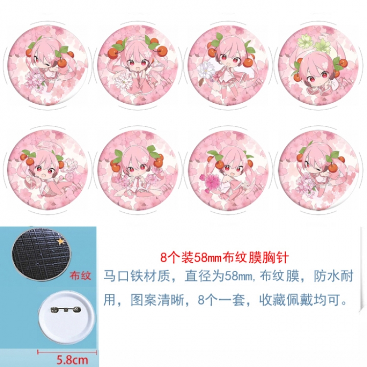 Hatsune Miku Anime Round cloth film brooch badge 58MM a set of 8