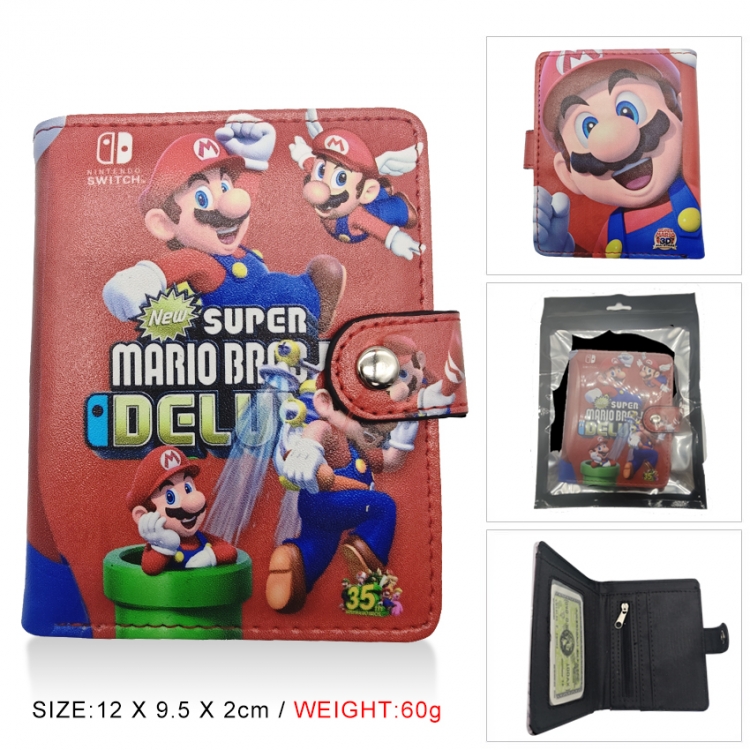 Super Mario PU vertical wallet short wallet buckle storage bag 12x9.5x2CM 60G