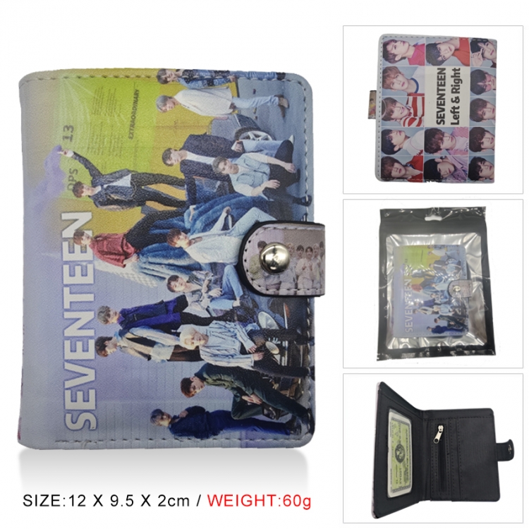 SEVENTEEN  PU vertical wallet short wallet buckle storage bag 12x9.5x2CM 60G