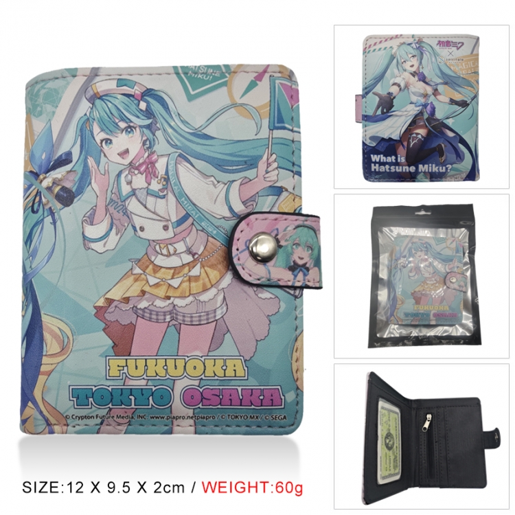 Hatsune Miku PU vertical wallet short wallet buckle storage bag 12x9.5x2CM 60G