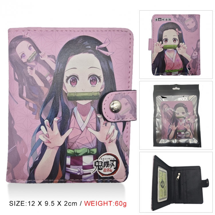 Demon Slayer Kimets PU vertical wallet short wallet buckle storage bag 12x9.5x2CM 60G