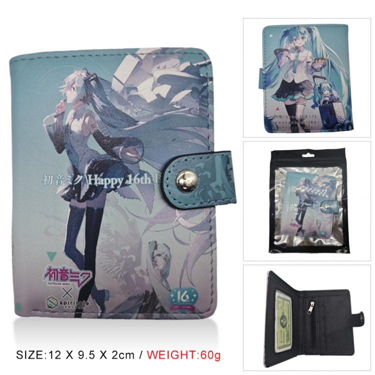 Hatsune Miku PU vertical wallet short wallet buckle storage bag 12x9.5x2CM 60G