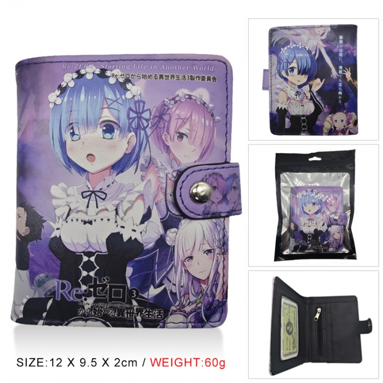 Re:Zero kara Hajimeru Isekai Seikatsu PU vertical wallet short wallet buckle storage bag 12x9.5x2CM 60G