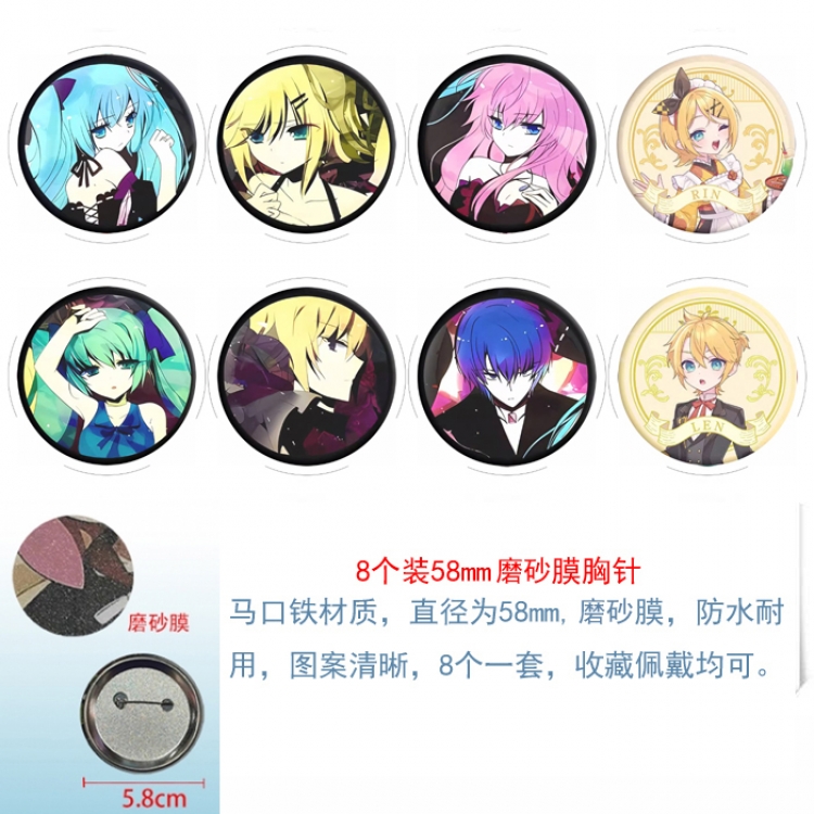 Hatsune Miku Anime round scrub film brooch badge 58MM a set of 8