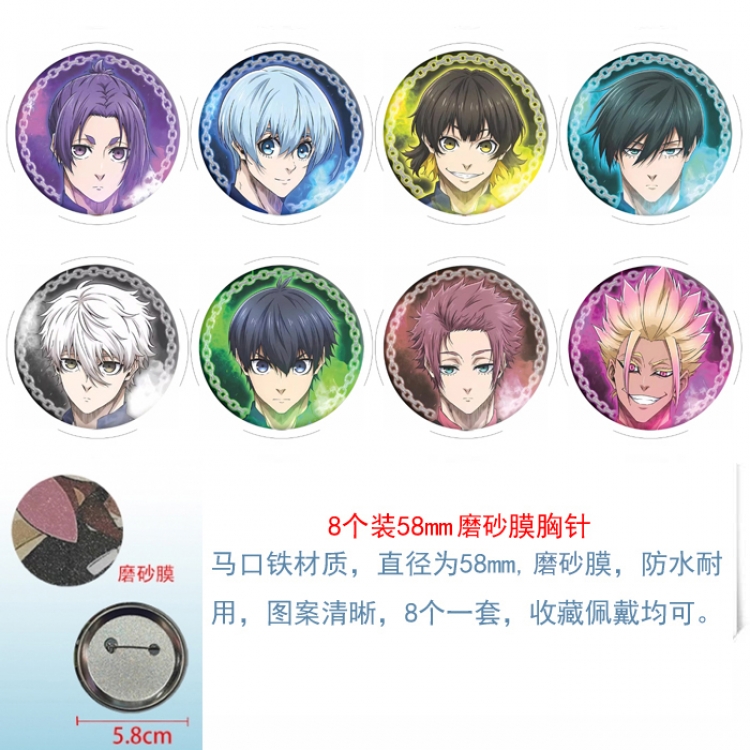 BLUE LOCK Anime round scrub film brooch badge 58MM a set of 8