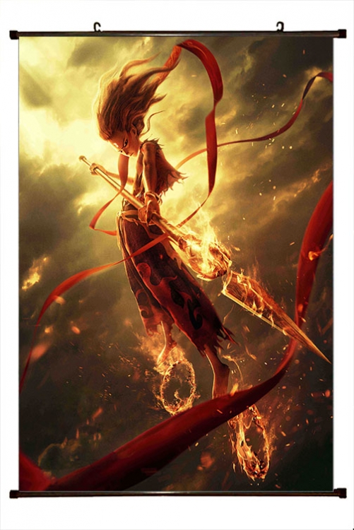 Nezha 2 Anime black Plastic rod Cloth painting Wall Scroll 60X90CM  N5-130