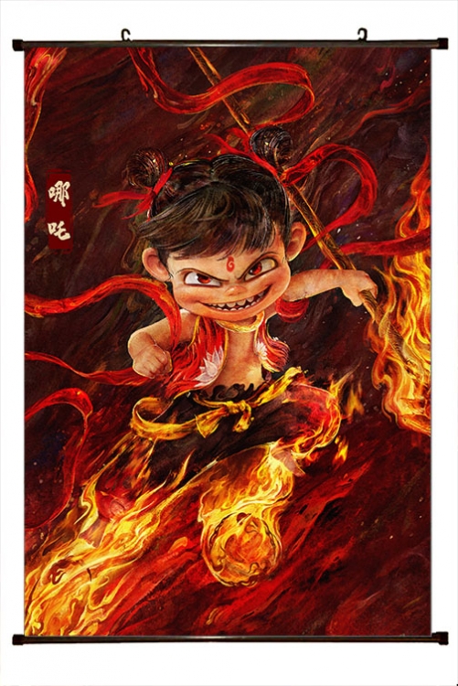 Nezha Anime black Plastic rod Cloth painting Wall Scroll 60X90CM   N5-33