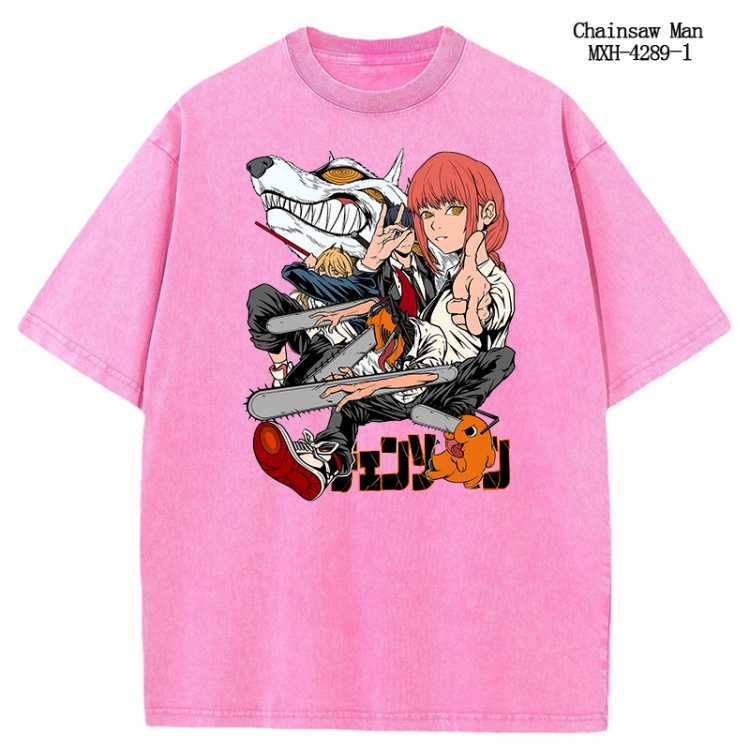 Chainsaw man Anime peripheral pure cotton washed and worn T-shirt from S to 2XL  MXH-4289-1