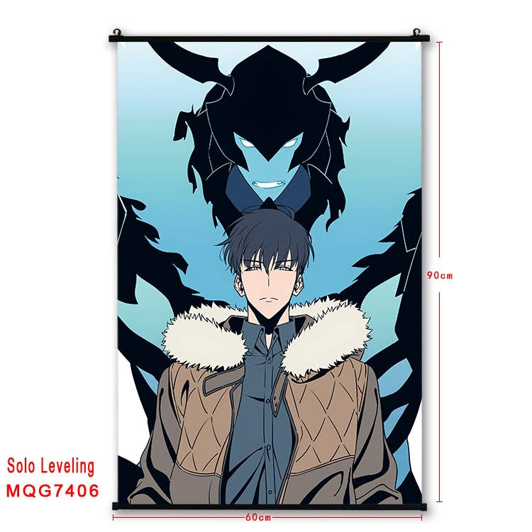 Solo Leveling:Arise Anime black Plastic rod Cloth painting Wall Scroll 60X90CM   MQG7406