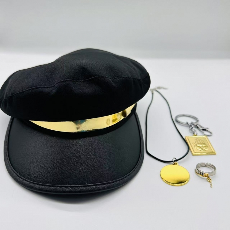 JoJos Bizarre Adventure Leather hat necklace pendant keychain ring 4-piece set