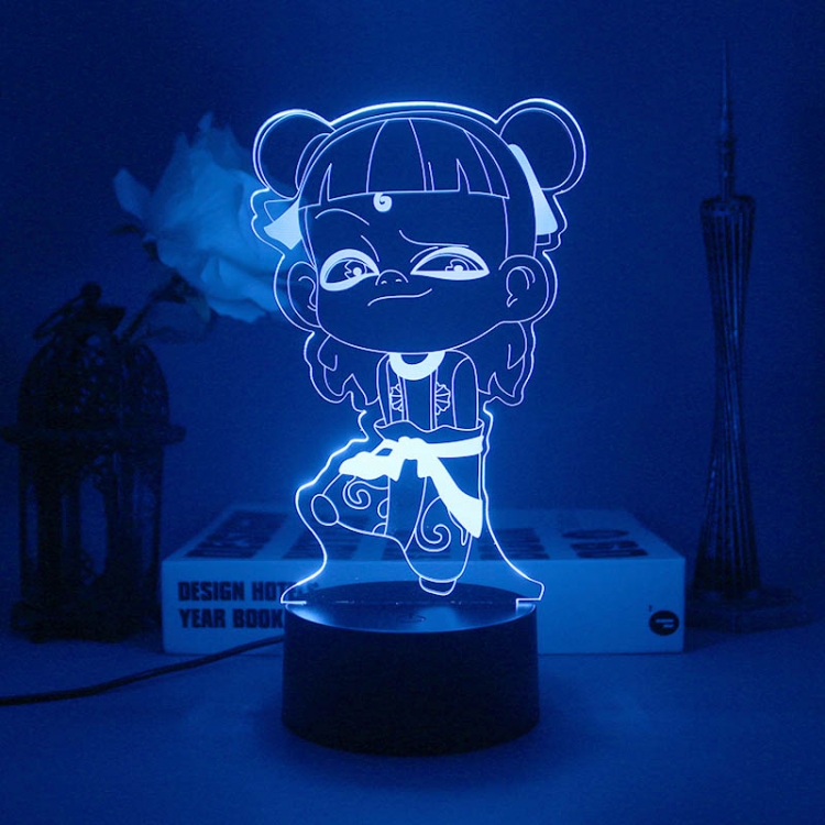 Nezha 3D night light USB touch switch colorful acrylic table lamp BLACK BASE