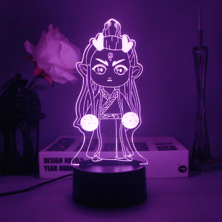 Nezha 3D night light USB touch switch colorful acrylic table lamp BLACK BASE