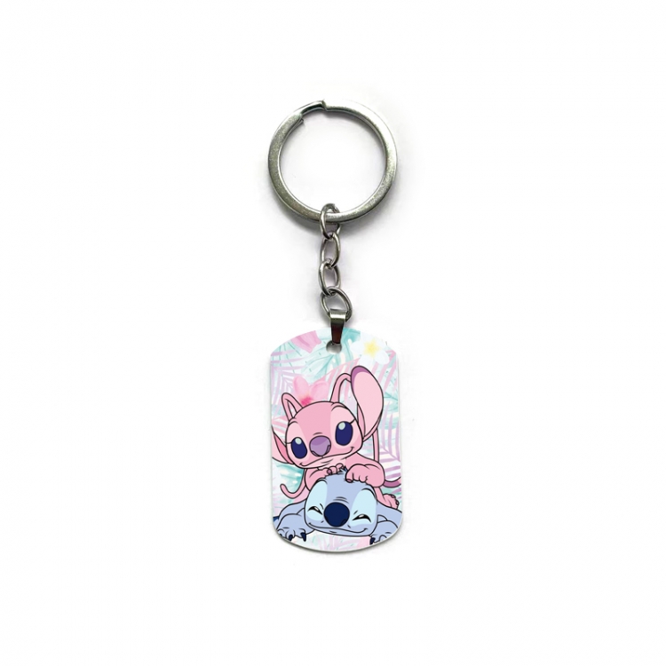 Lilo & Stitch Anime double-sided full-color printed military brand ring keychain price for 5 pcs