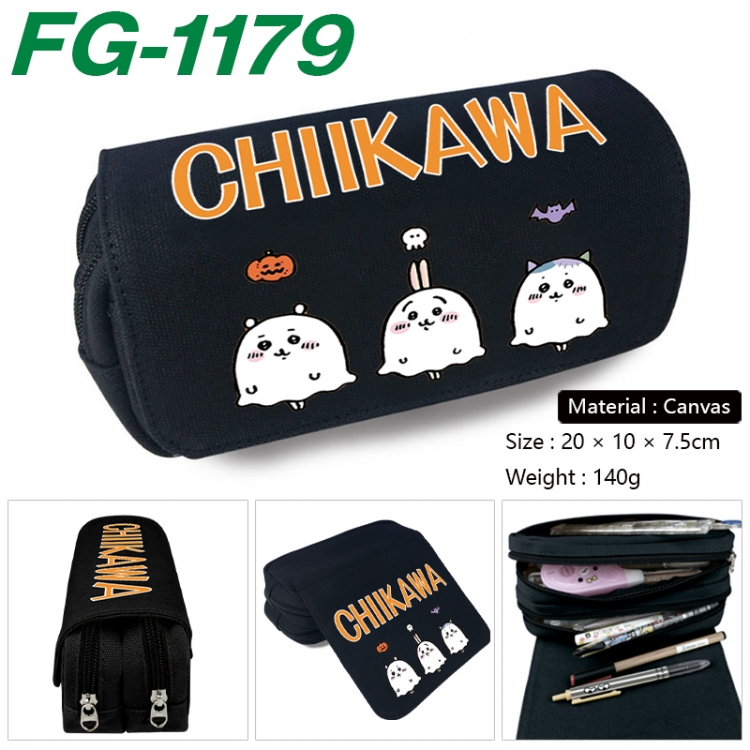 Chiikawa Anime Multi-Function Double Zipper Canvas Cosmetic Bag Pen Case 20x10x7.5cm FG-1179