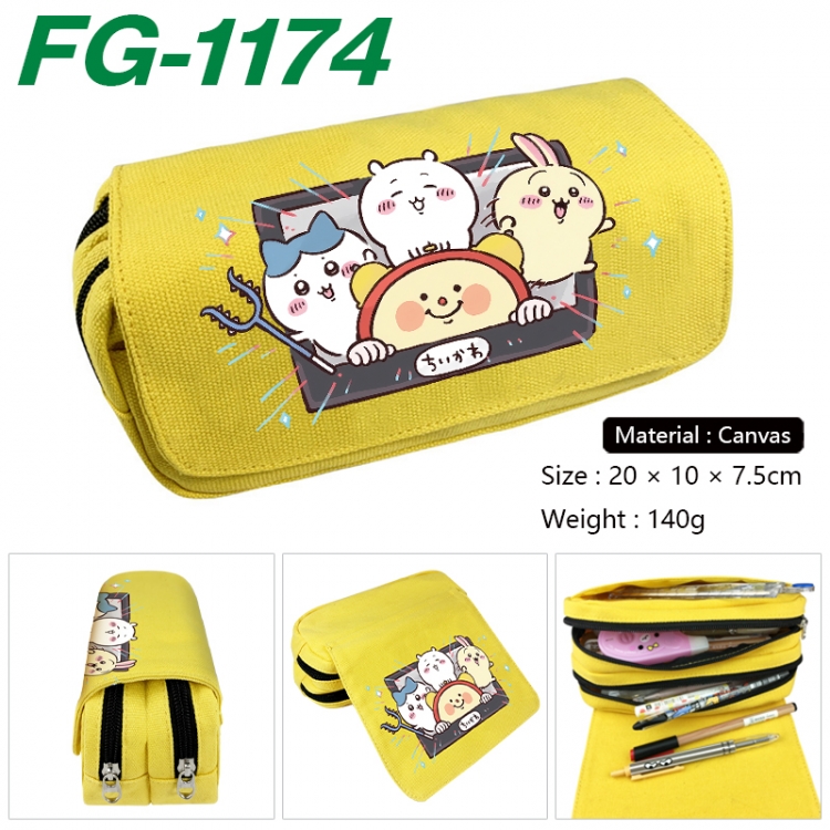 Chiikawa Anime Multi-Function Double Zipper Canvas Cosmetic Bag Pen Case 20x10x7.5cm FG-1174