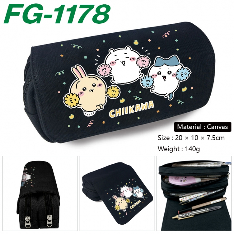 Chiikawa Anime Multi-Function Double Zipper Canvas Cosmetic Bag Pen Case 20x10x7.5cm FG-1178