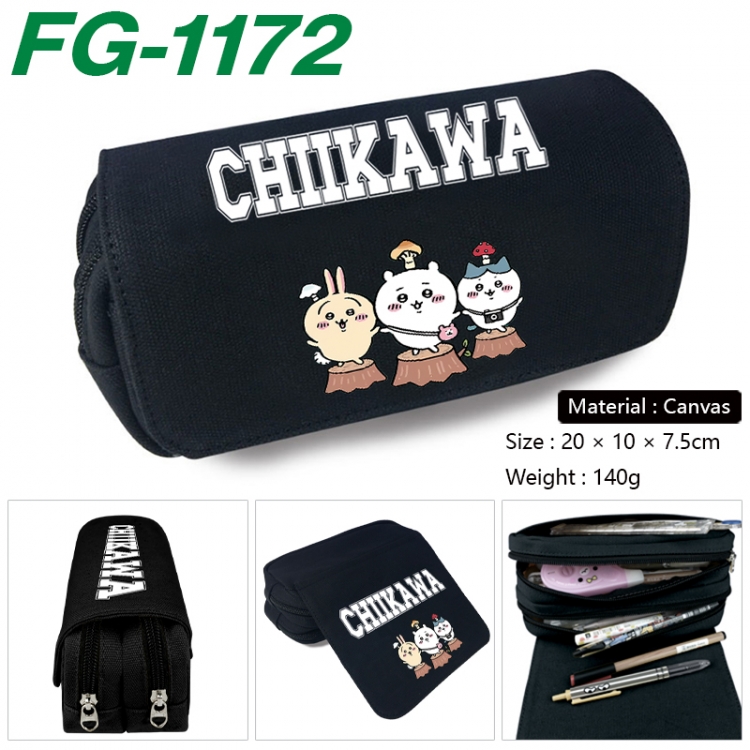 Chiikawa Anime Multi-Function Double Zipper Canvas Cosmetic Bag Pen Case 20x10x7.5cm FG-1172