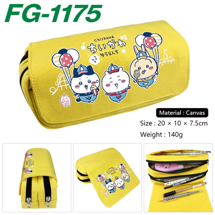 Chiikawa Anime Multi-Function Double Zipper Canvas Cosmetic Bag Pen Case 20x10x7.5cm FG-1175