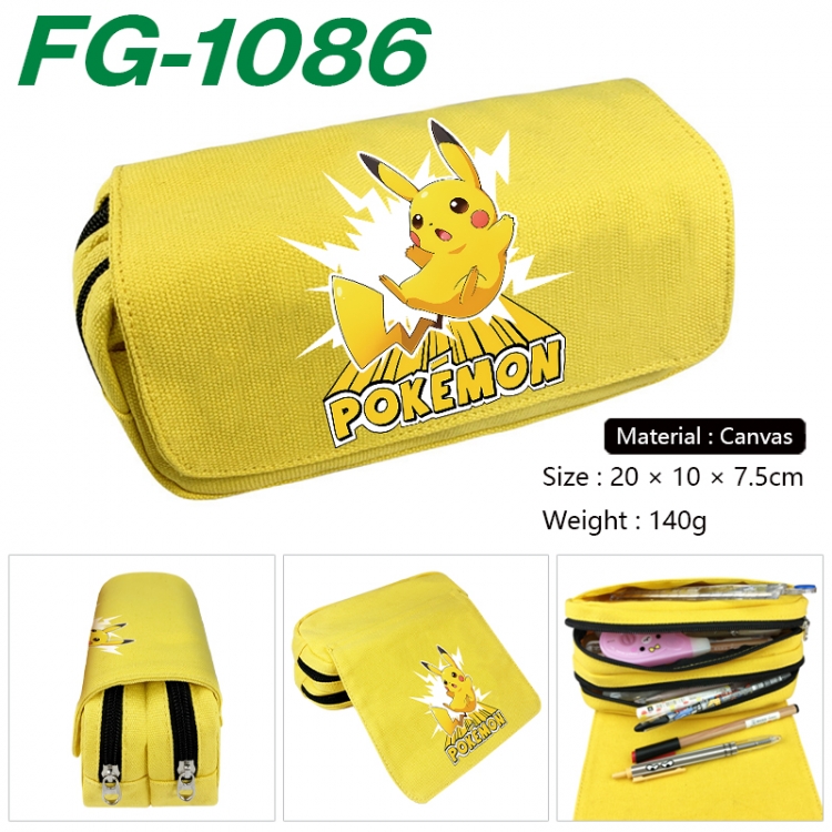 Pokemon Anime Multi-Function Double Zipper Canvas Cosmetic Bag Pen Case 20x10x7.5cm FG-1086