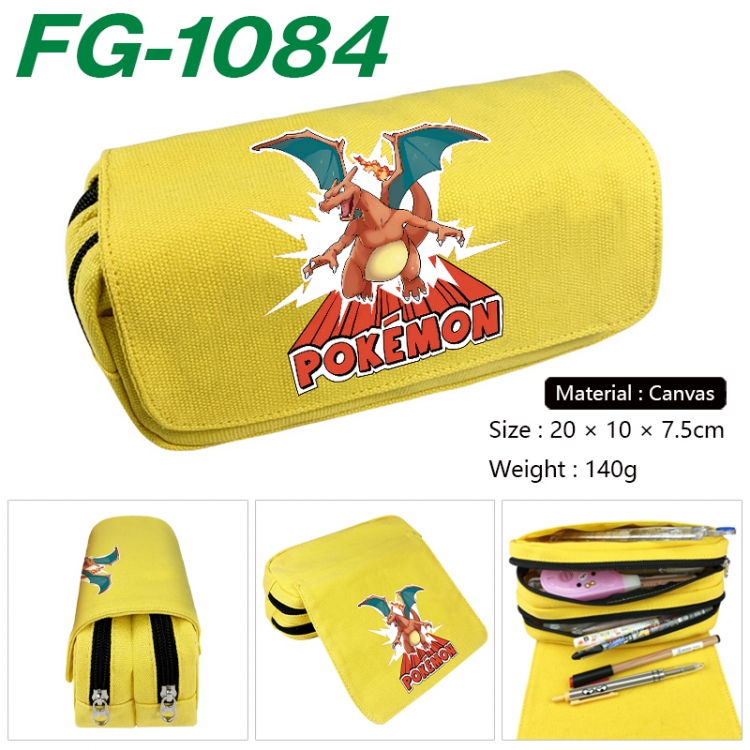 Pokemon Anime Multi-Function Double Zipper Canvas Cosmetic Bag Pen Case 20x10x7.5cm FG-1084