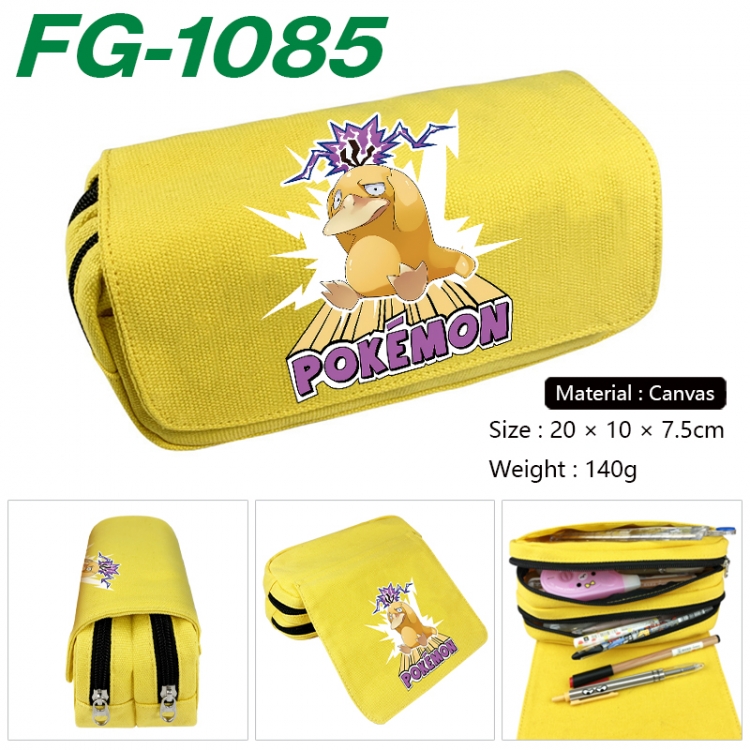 Pokemon Anime Multi-Function Double Zipper Canvas Cosmetic Bag Pen Case 20x10x7.5cm FG-1085