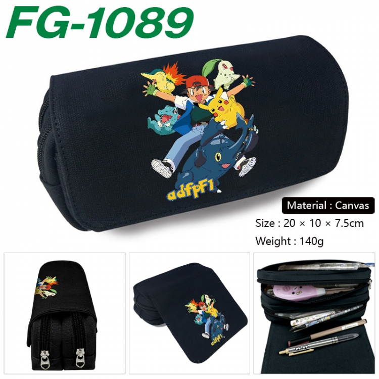 Pokemon Anime Multi-Function Double Zipper Canvas Cosmetic Bag Pen Case 20x10x7.5cm FG-1089