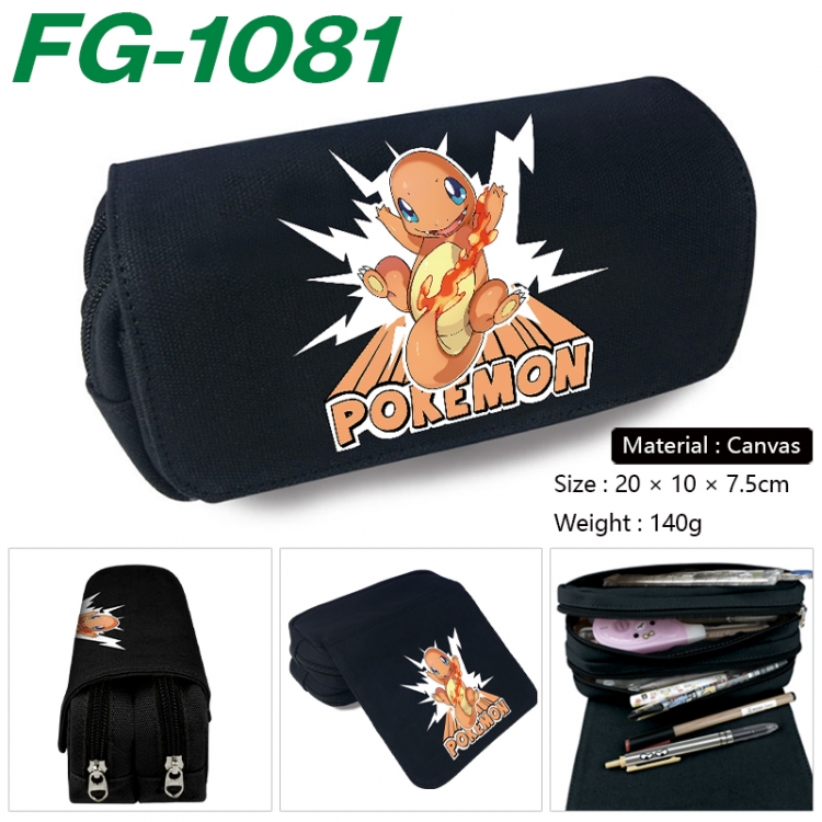 Pokemon Anime Multi-Function Double Zipper Canvas Cosmetic Bag Pen Case 20x10x7.5cm FG-1081