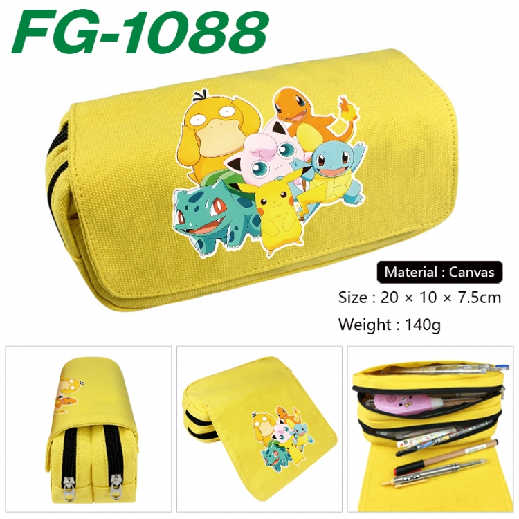 Pokemon Anime Multi-Function Double Zipper Canvas Cosmetic Bag Pen Case 20x10x7.5cm FG-1088