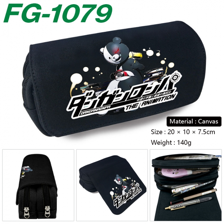 Dangan-Ronpa Anime Multi-Function Double Zipper Canvas Cosmetic Bag Pen Case 20x10x7.5cm FG-1079