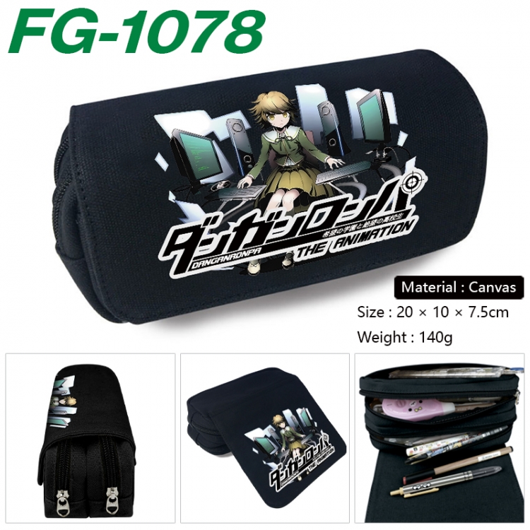 Dangan-Ronpa Anime Multi-Function Double Zipper Canvas Cosmetic Bag Pen Case 20x10x7.5cm  FG-1078